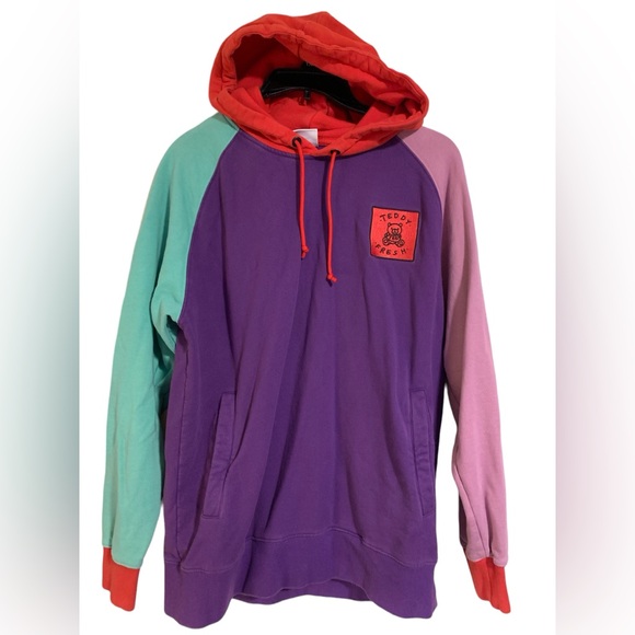 Teddy Fresh Mens hoodie size Large colorblock heavyweight - Picture 1 of 10